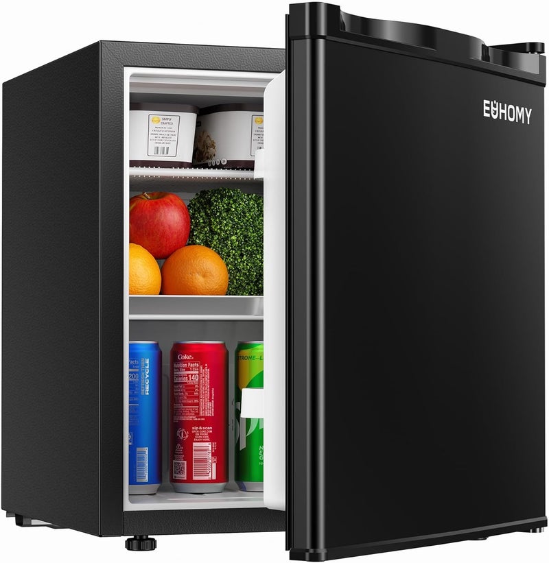 EUHOMY 1.7 Cu.Ft Mini Fridge, Reversible Single Door Compact Refrigerator, Adjustable Thermostat, Energy Saving, Mini Fridge for Bedroom, Office, Dorm, Black - Image 1
